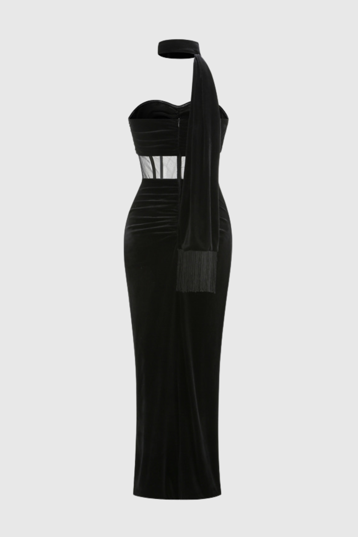 Edmuna Strapless Corset Velvet Ruched Maxi Dress