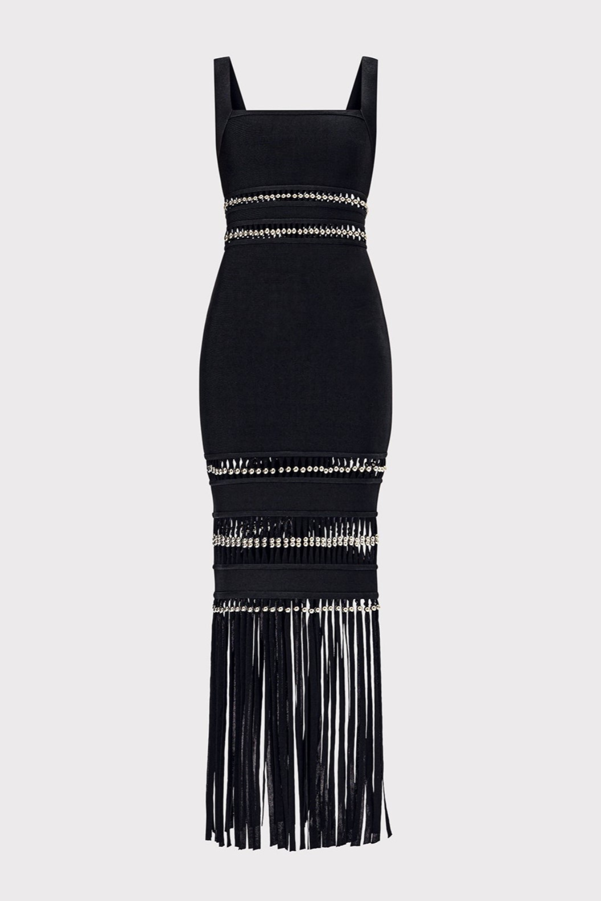 Efron Cutout Fringe Maxi Bandage Dress - Black