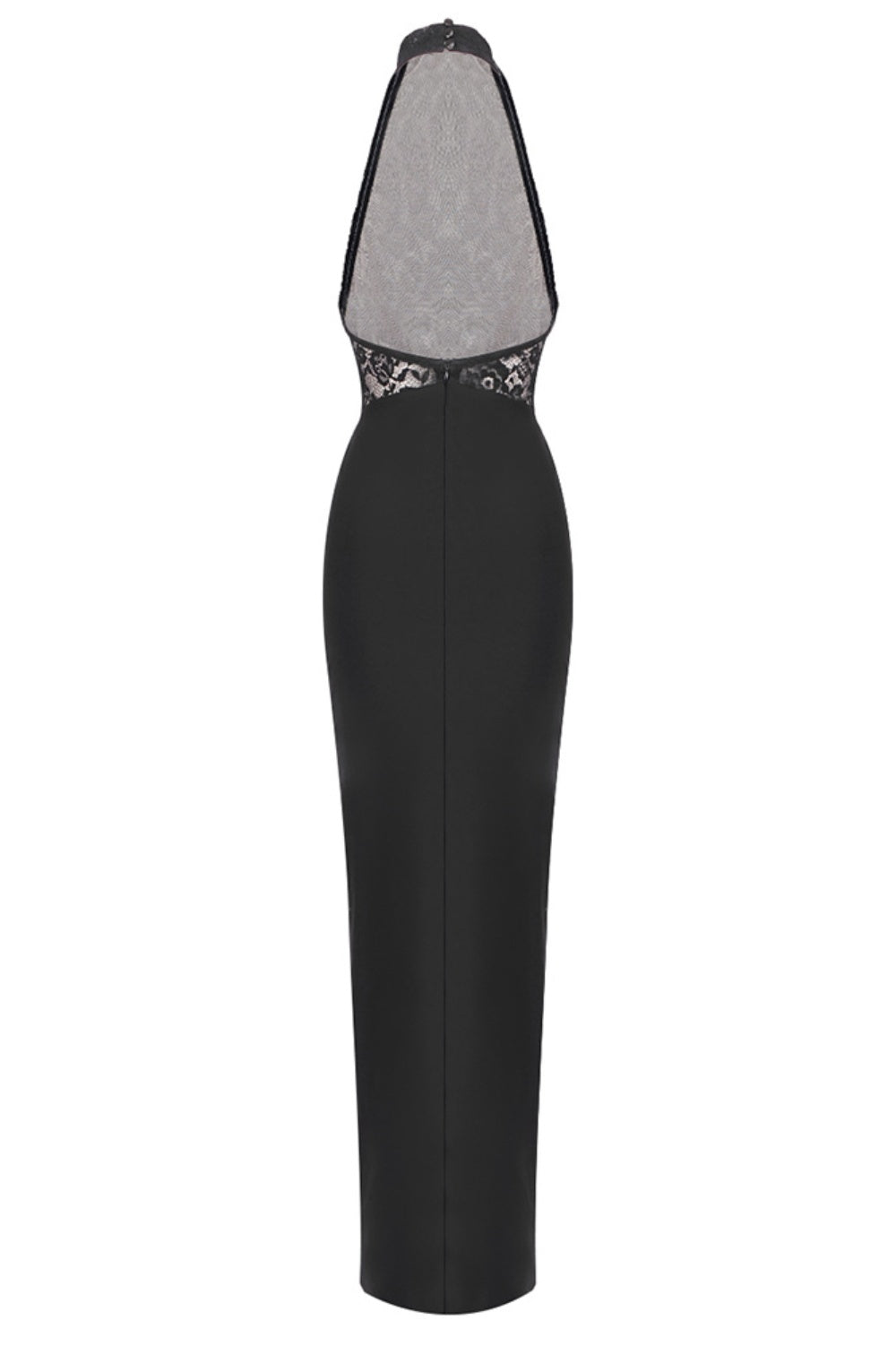 Eileen Halter Lace Ruched Maxi Dress - Black