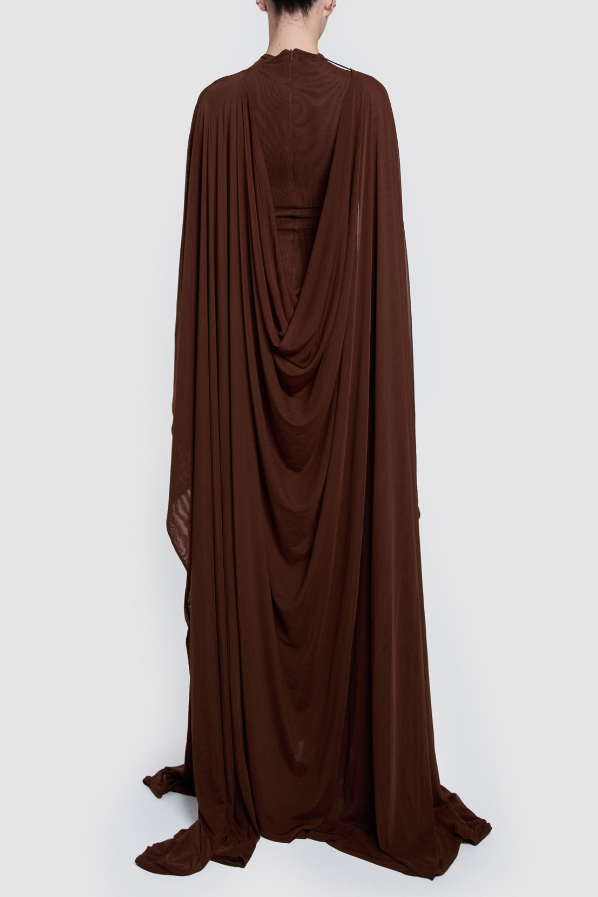 Eisao Mesh Draped Cape Maxi Dress - Brown