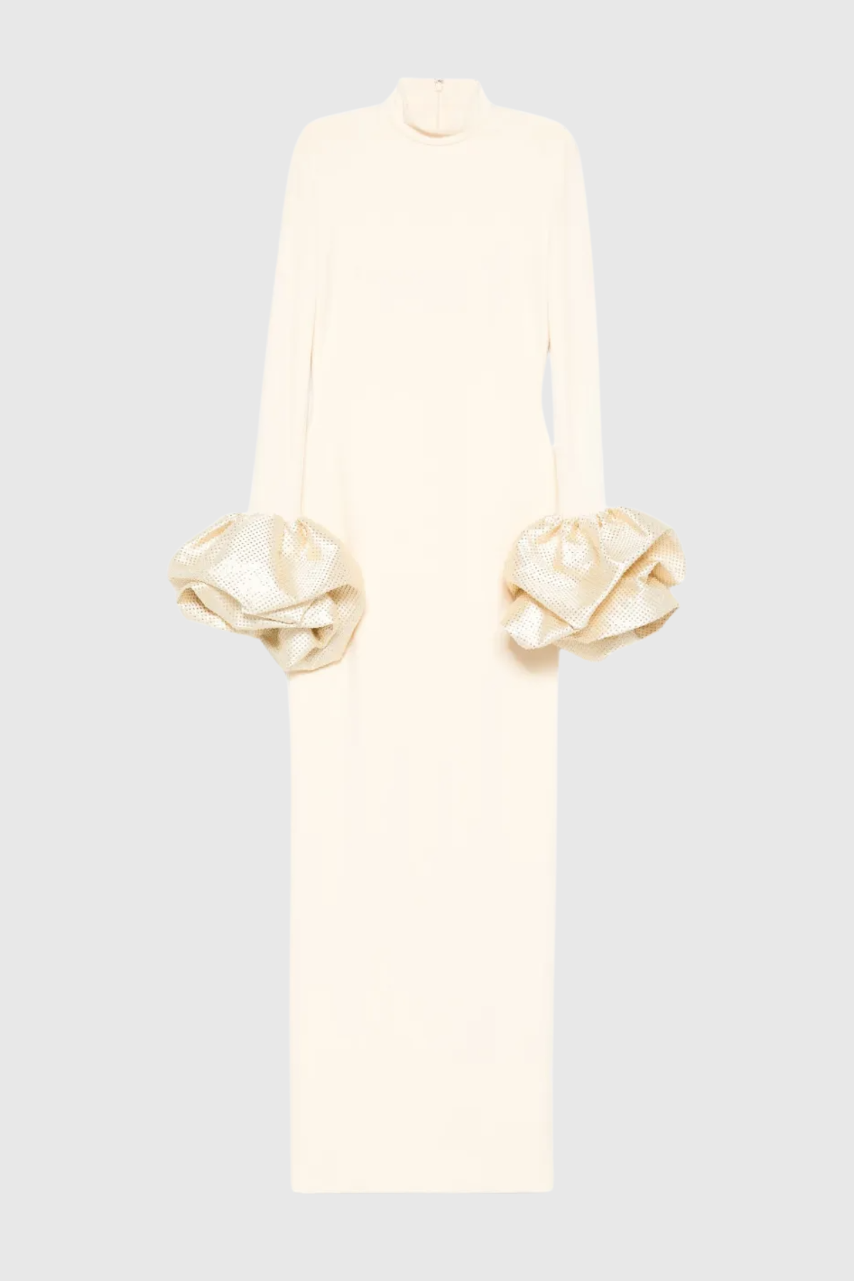Ekatera Crystal Puff Sleeves Maxi Dress - Beige