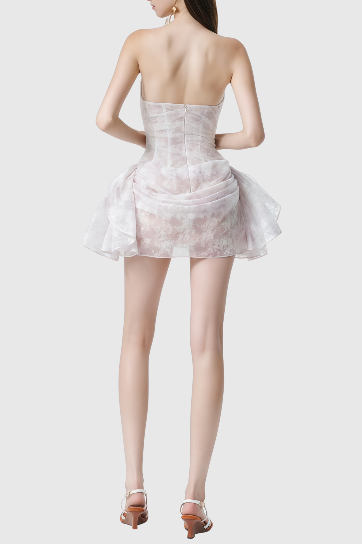 Elais Floral Lace Strapless Ruched Mini Dress