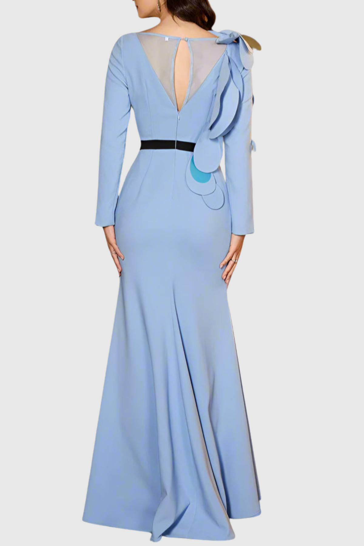 Elder Floral Petal Appliqué Embellished Maxi Dress - Blue