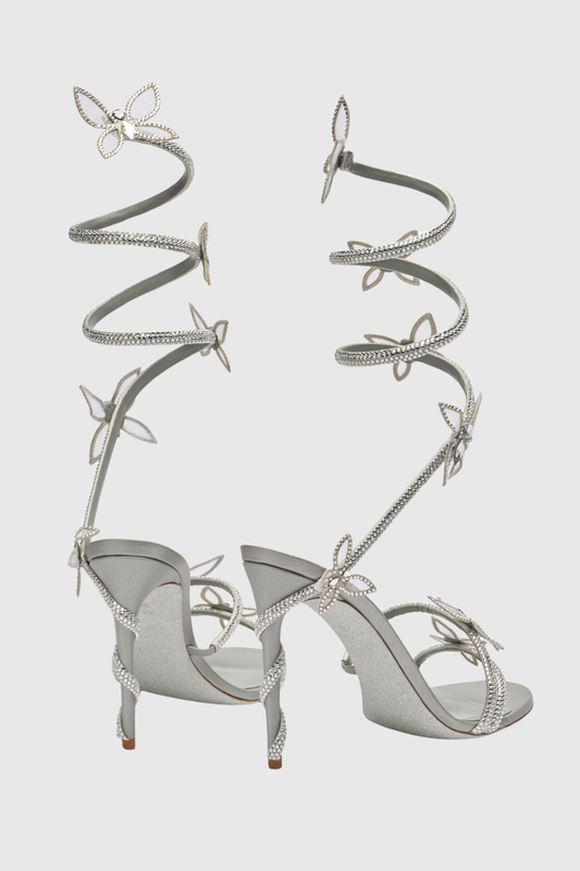Ellery Butterfly Rhinestone Heel Sandals - Silver