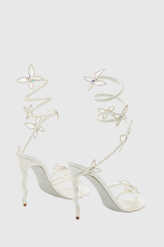 Ellery Butterfly Rhinestone Heel Sandals - White