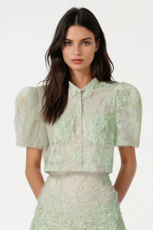 Elsea Lace Top & Mini Skirt Set - Green