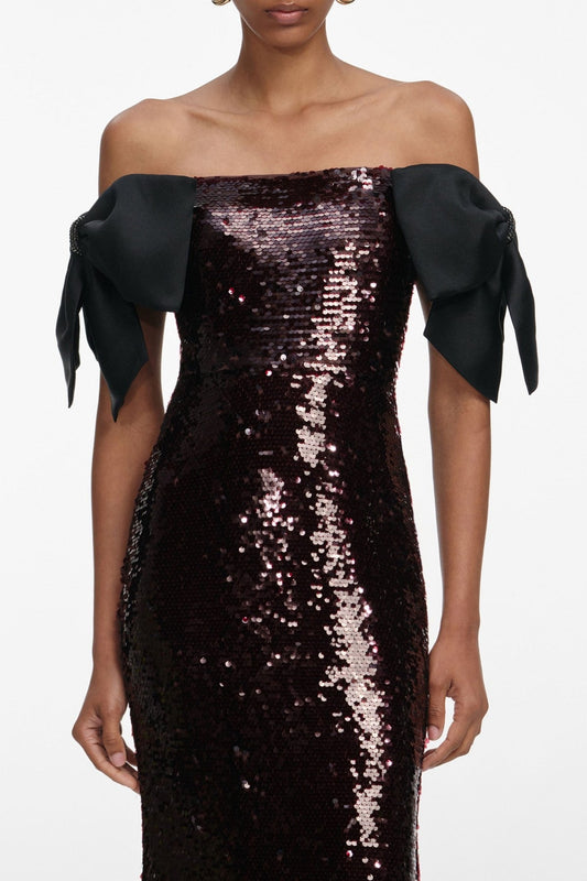 Elska Off Shoulder Bow Sequin Maxi Dress