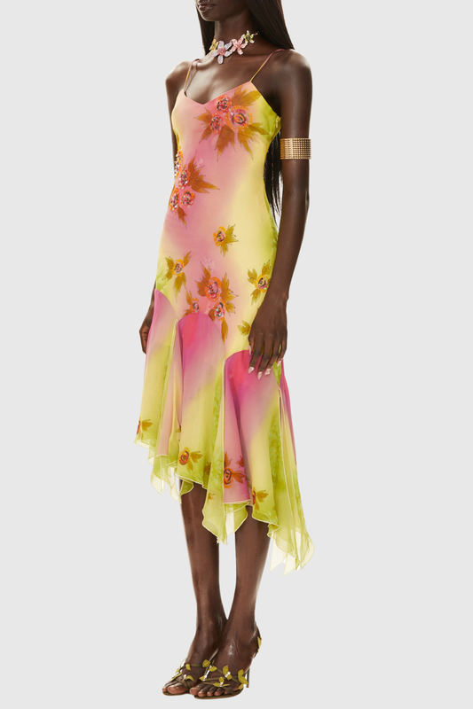 Elvaya Floral Print Sequin Embellished Midi Dress