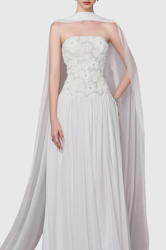 Elvira Floral Embroidered Chiffon Maxi Dress