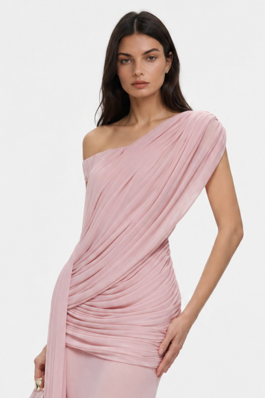Emeka Asymmetric Draped Maxi Dress - Pink