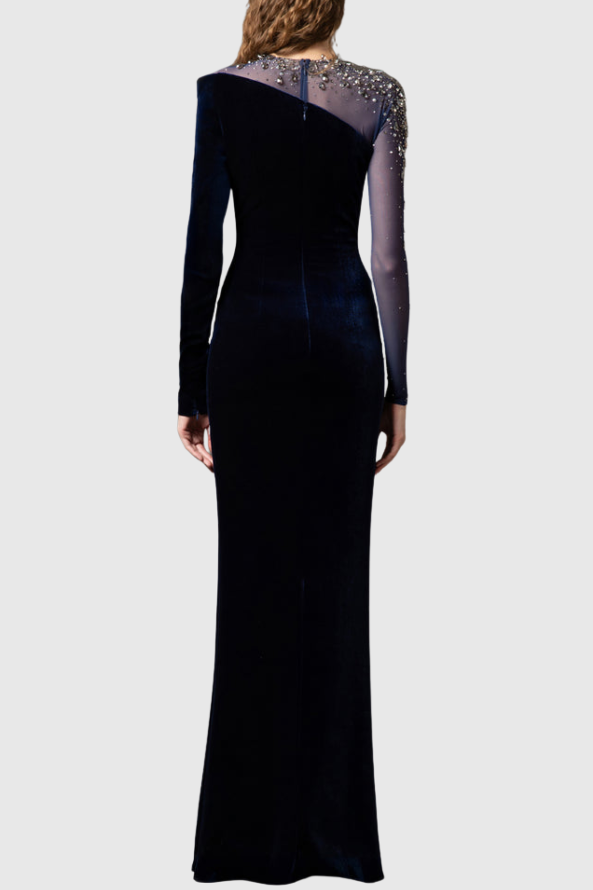 Emilio Crystal Embellished Asymmetric Velvet Maxi Dress