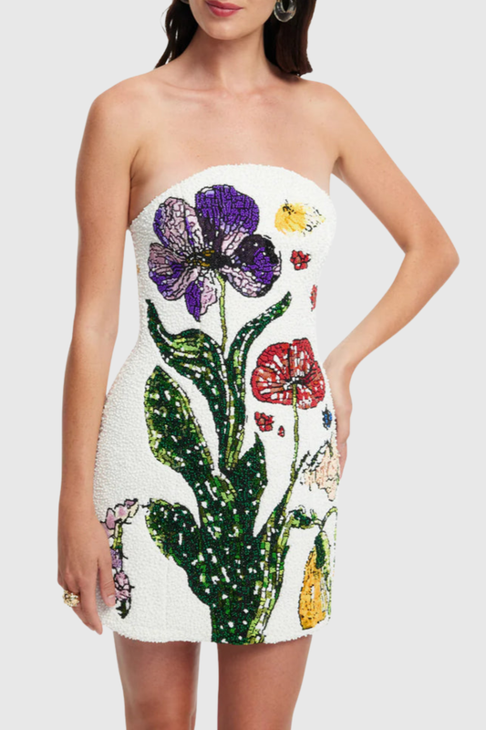 Emrys Floral Strapless Tweed Mini Dress