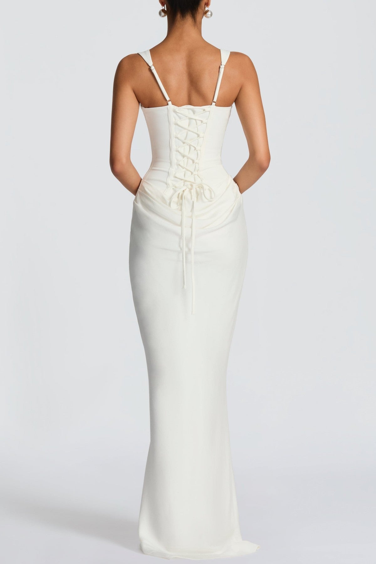 Enea Corset Lace Up Ruched Maxi Dress - White