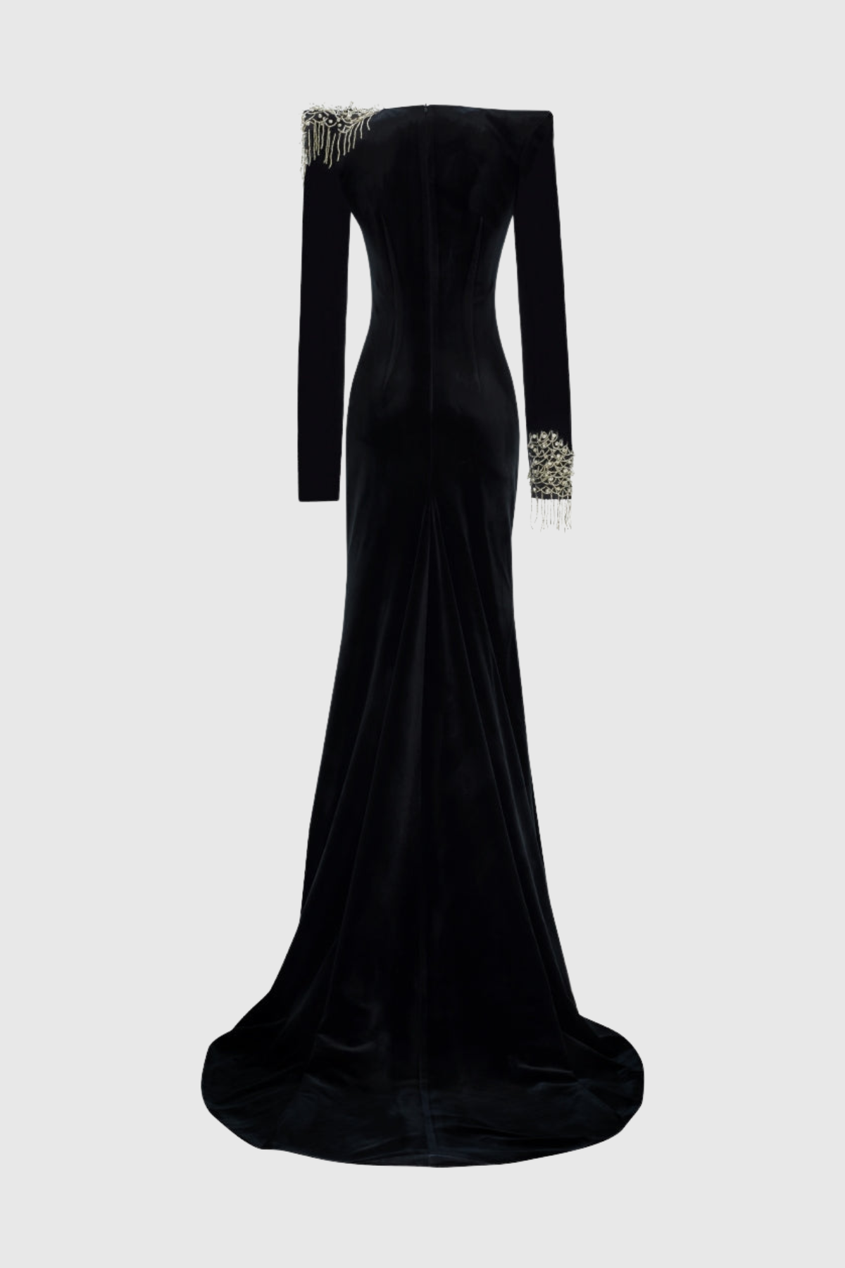 Enzoa Crystal Beaded Fringe Embellished Velvet Maxi Dress