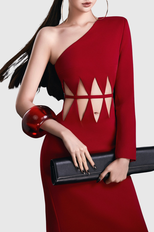 Eoso One Shoulder Cutout Maxi Bandage Dress