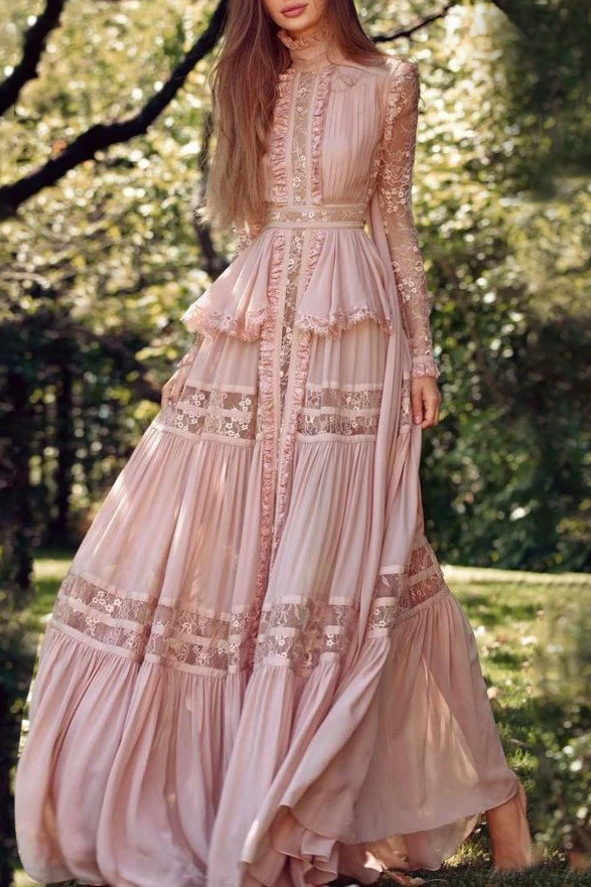 Ephrodia Lace Ruffle Maxi Dress