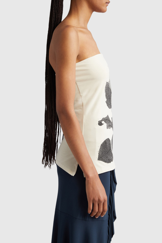 Erbart Floral Strapless Knit Top - Beige