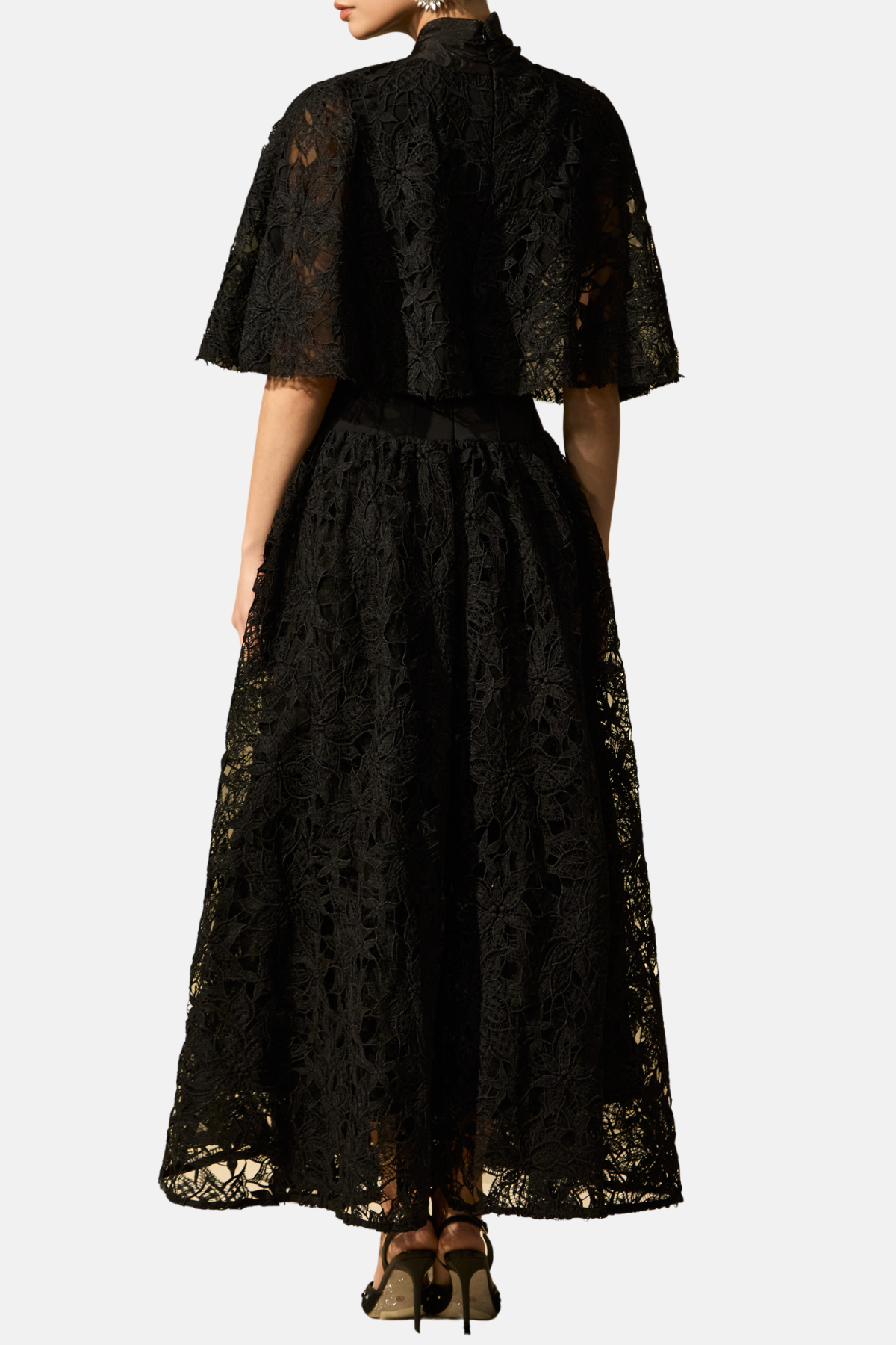 Esras Lace Bow Embellished Maxi Dress - Black