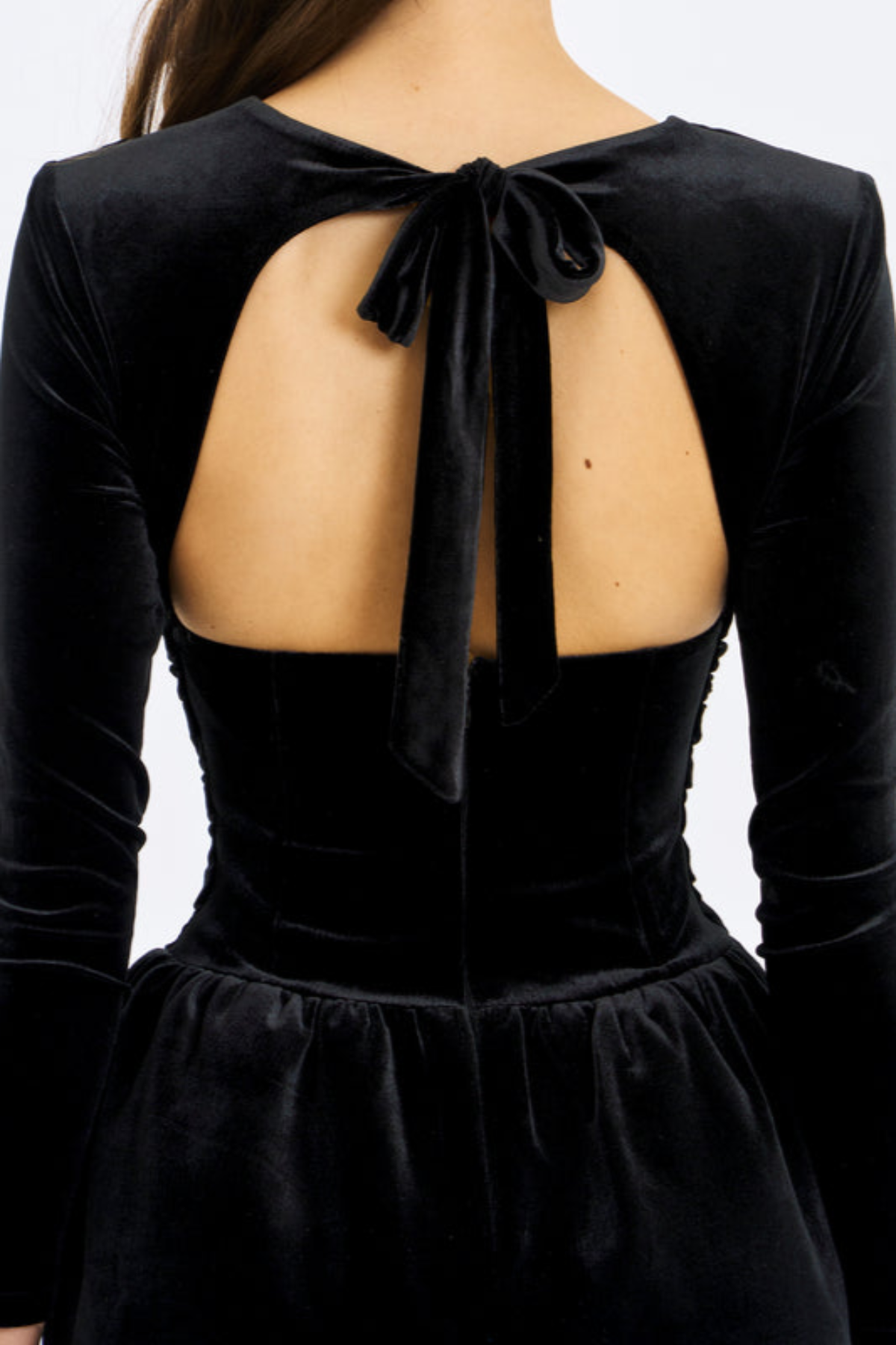 Esteba Square Neck Bow-Tie Velvet Mini Dress - Black