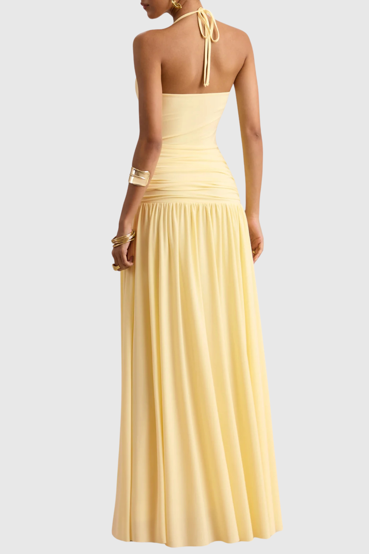 Evaki Halter Ruched Maxi Dress - Yellow