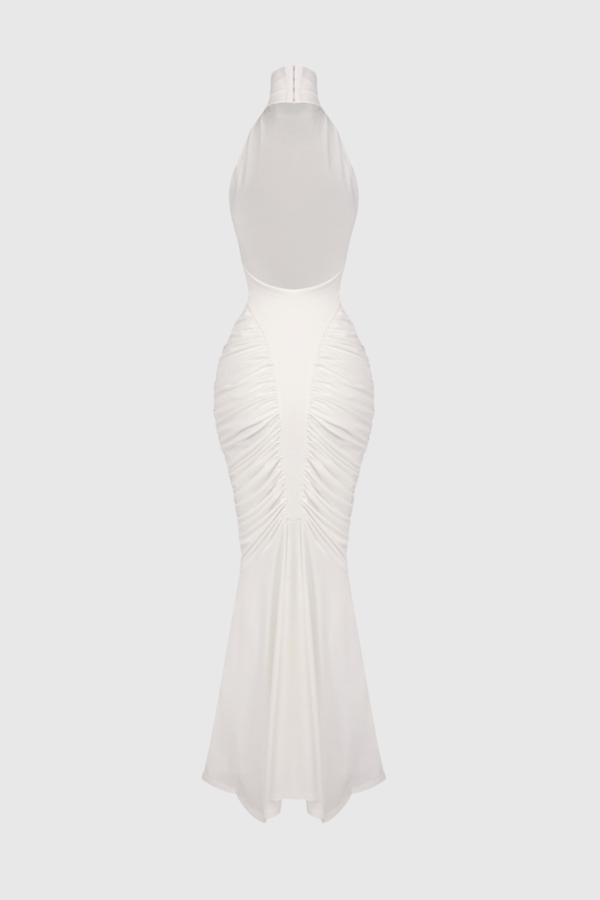 Evetta Halter Backless Ruched Maxi Dress - White