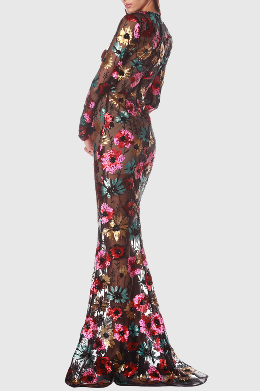 Ferela Floral Sequin Embellished Maxi Dress