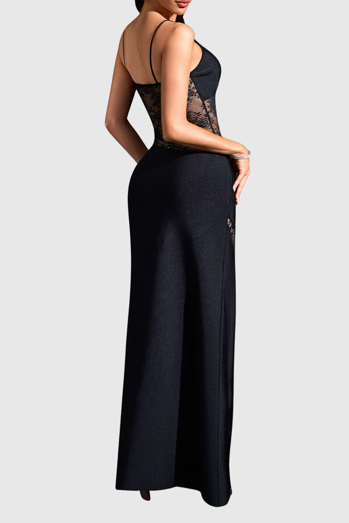 Fideo Lace Asymmetric Maxi Bandage Dress