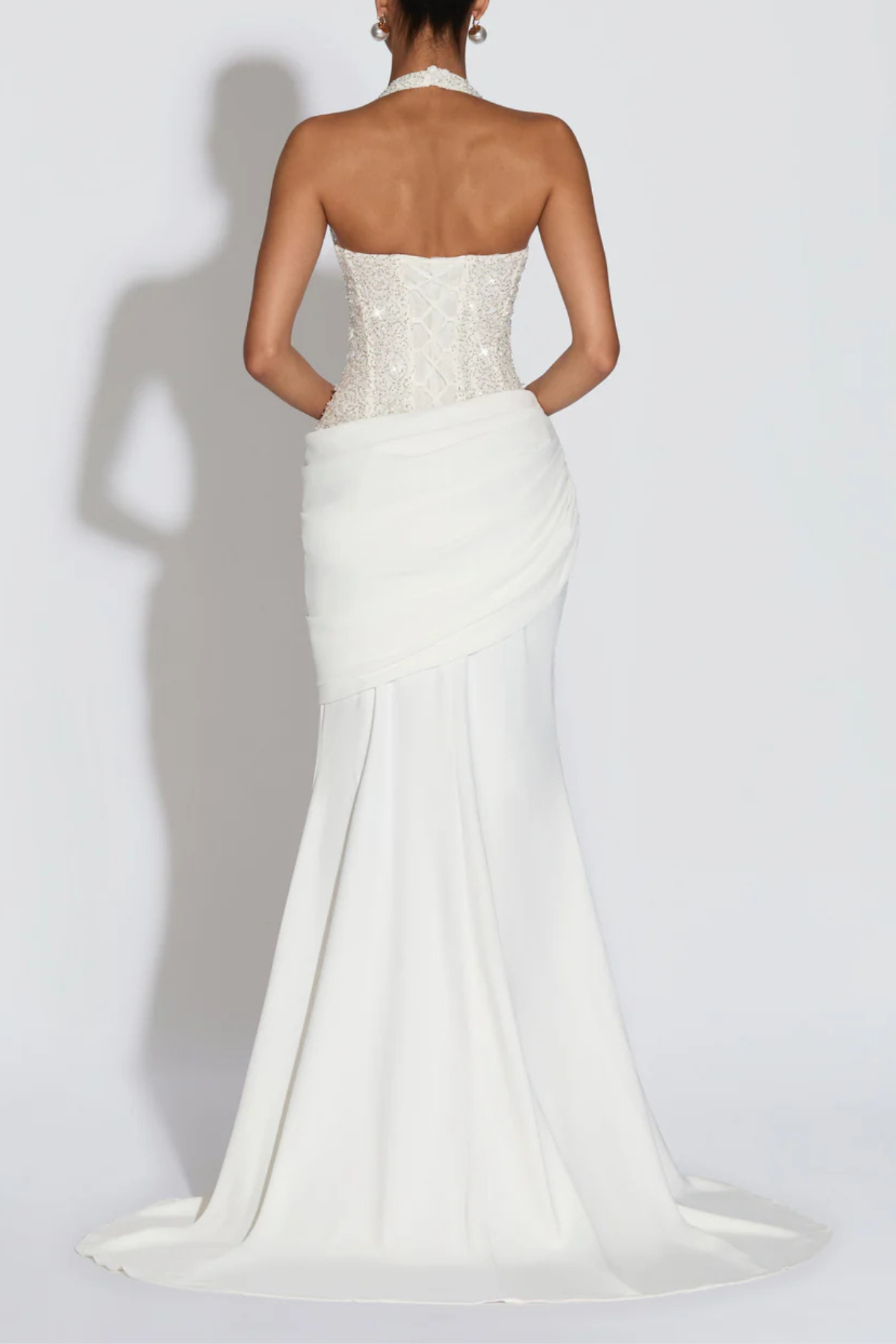 Florrie Halter Sequin Corset Ruched Maxi Dress - White