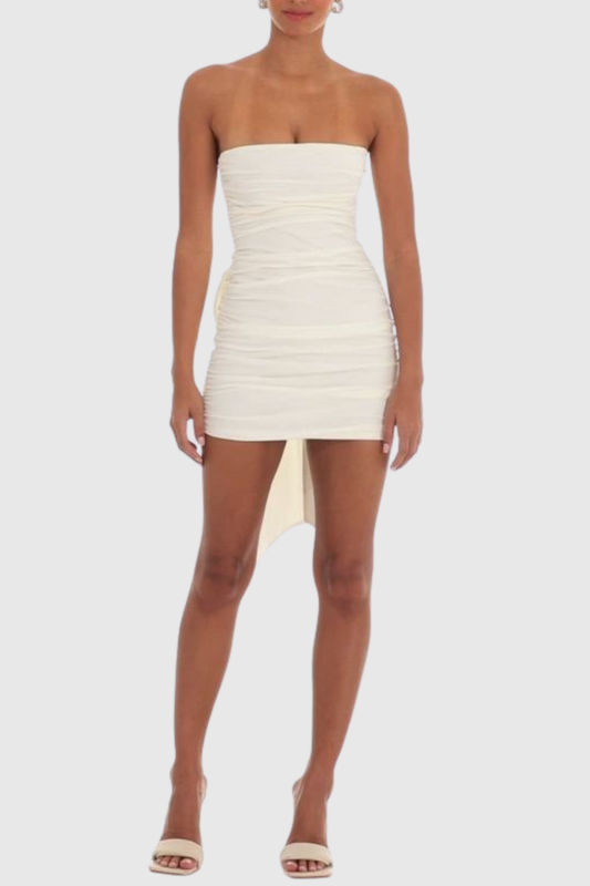 Frada Bow Strapless Ruched Mini Dress