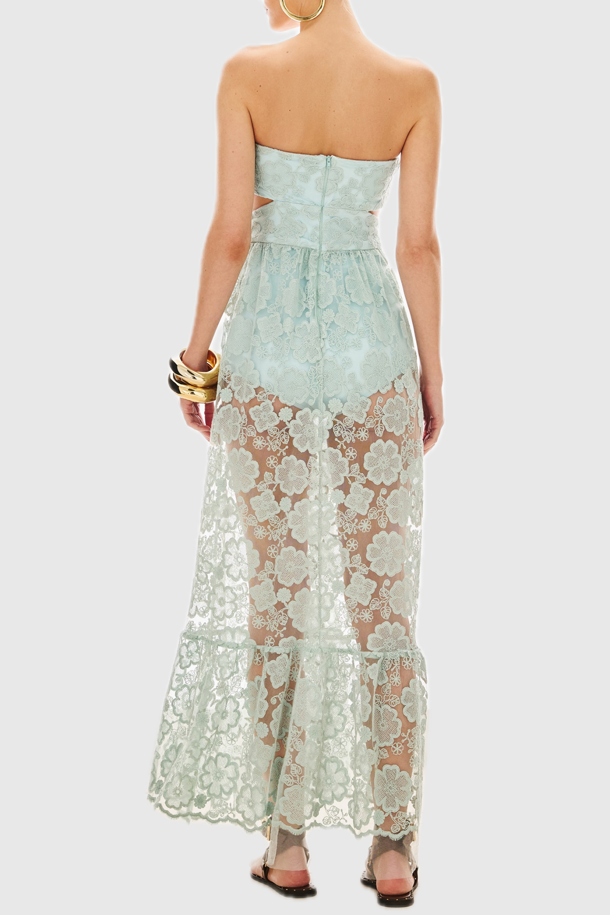 Garar Floral Lace Strapless Maxi Dress - Green