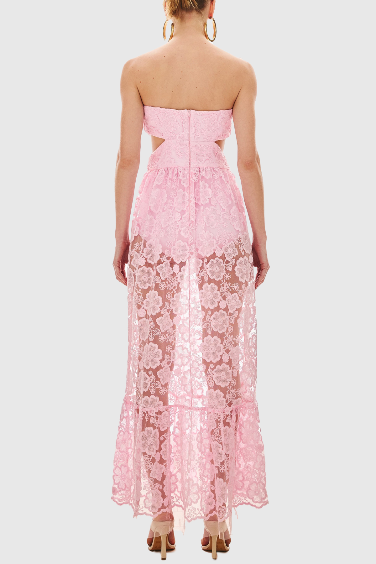 Garar Floral Lace Strapless Maxi Dress - Pink