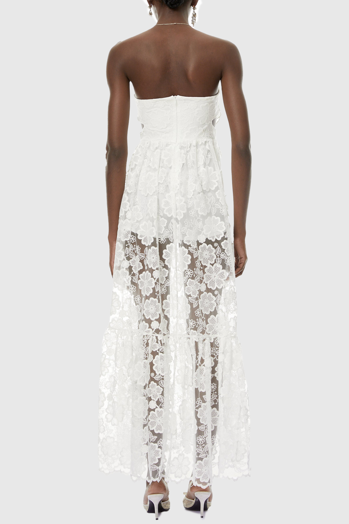 Garar Floral Lace Strapless Maxi Dress - White