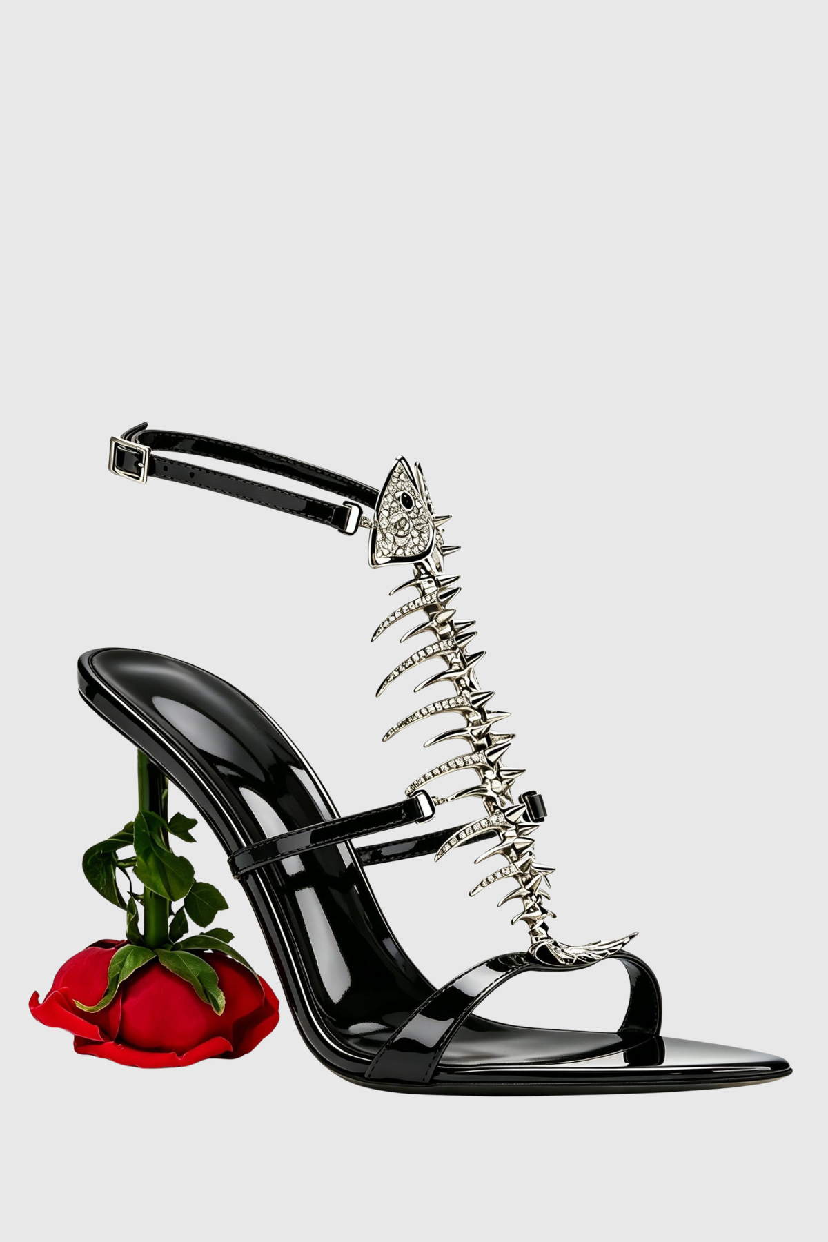 Gelia Fishbone Rose Heel Sandals - Black