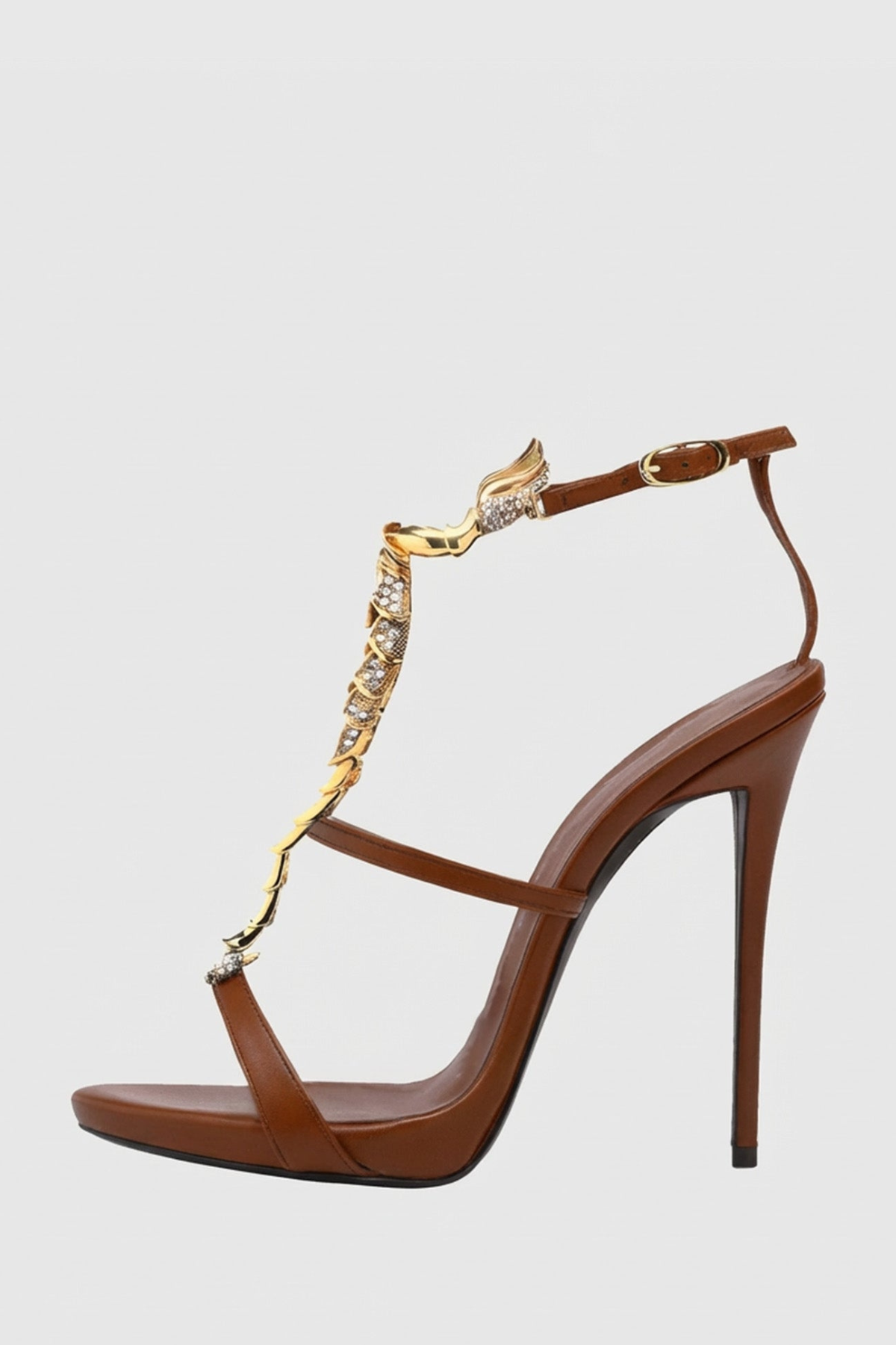 Gelia Rhinestone Scorpion Strap Sandals - Brown