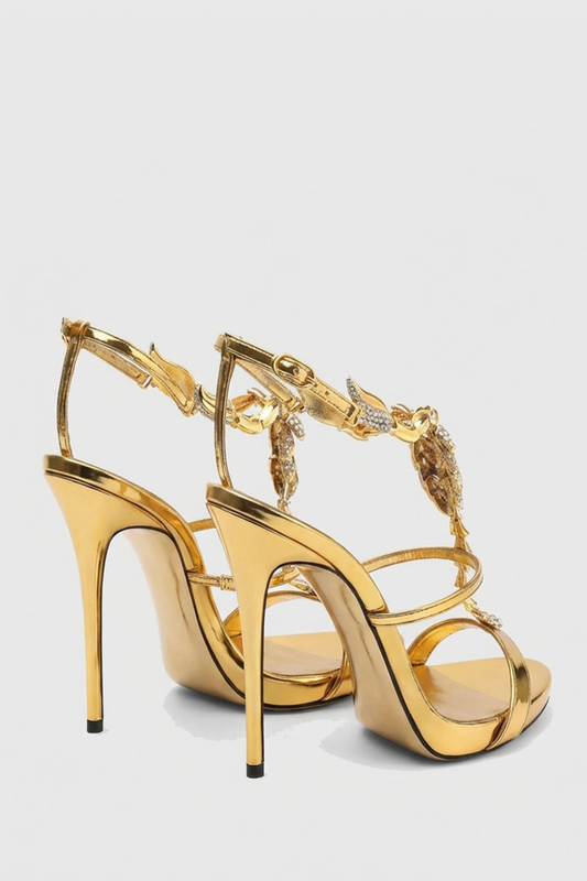 Gelia Rhinestone Scorpion Strap Sandals - Gold