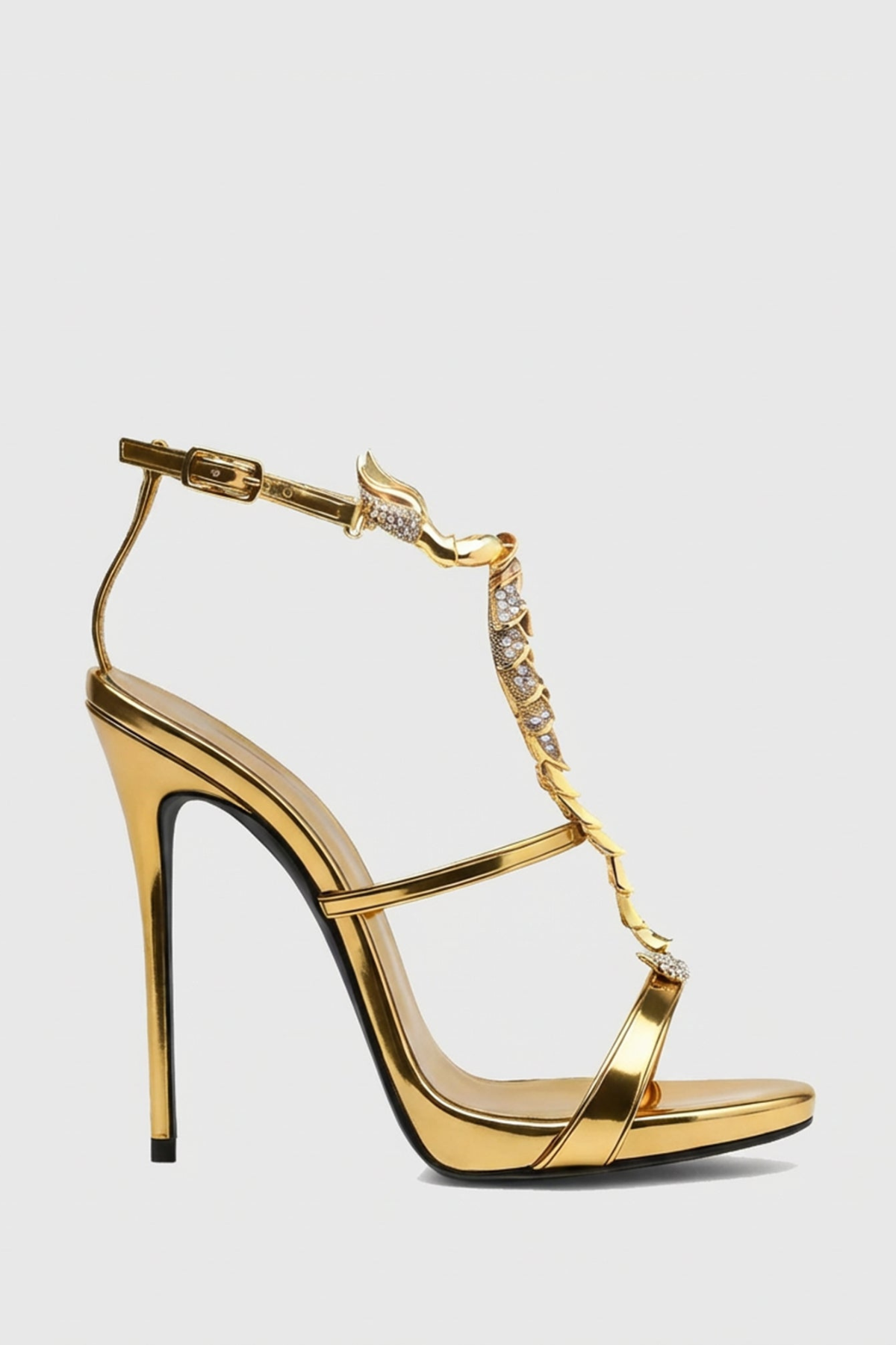 Gelia Rhinestone Scorpion Strap Sandals - Gold