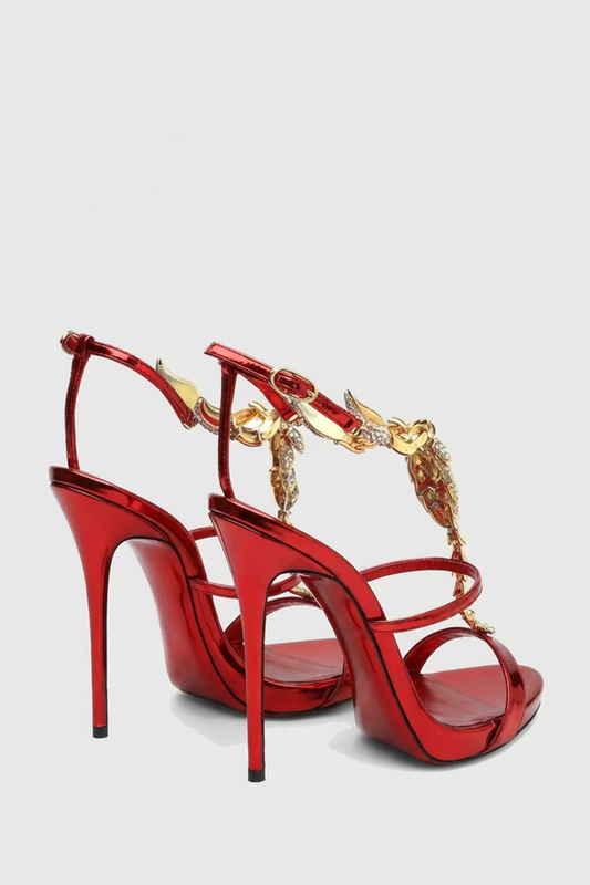 Gelia Rhinestone Scorpion Strap Sandals - Red