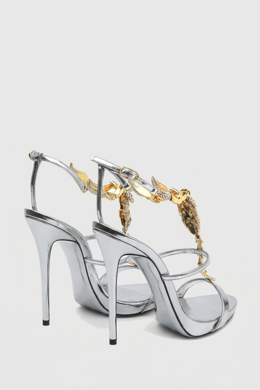 Gelia Rhinestone Scorpion Strap Sandals - Silver