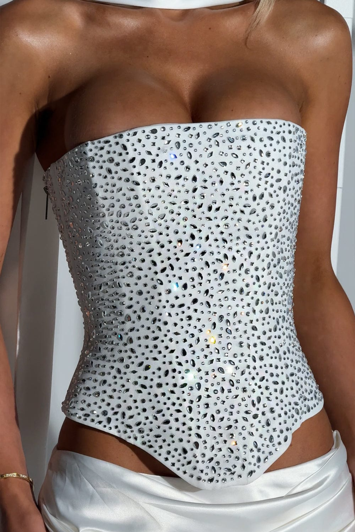 Ginebria Crystal Corset Top - White