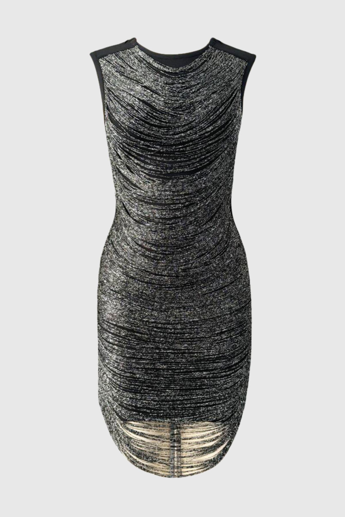 Gioia Sleeveless Fringe Midi Bandage Dress - Black