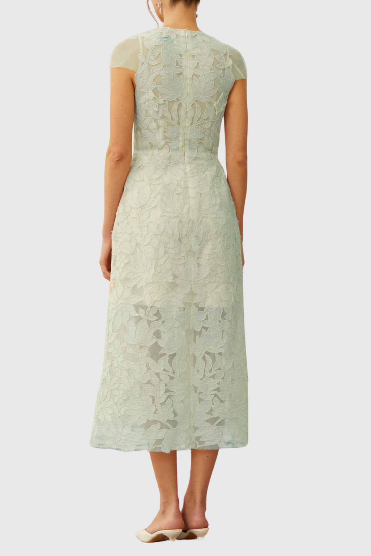 Glinda Floral Appliqué Midi Dress - Green
