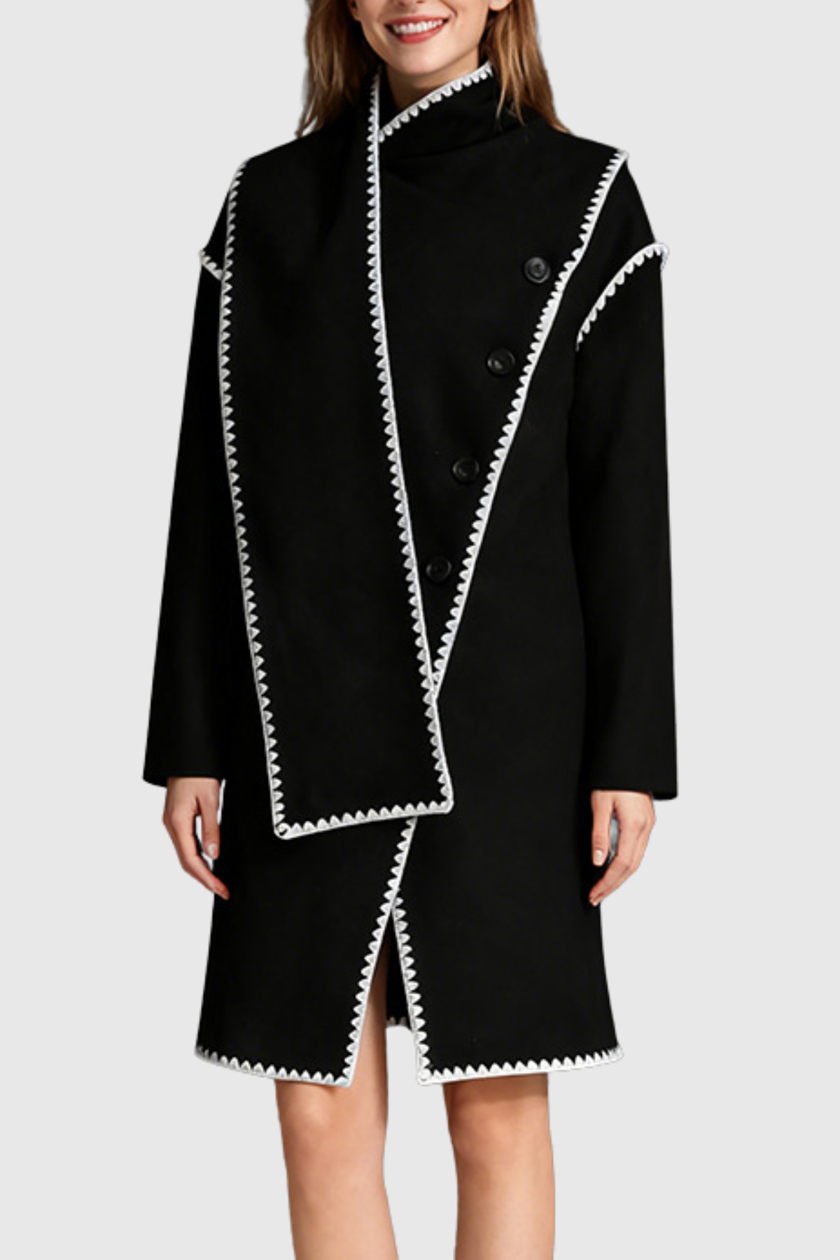 Goka Edge-Stitch Scarf Coat