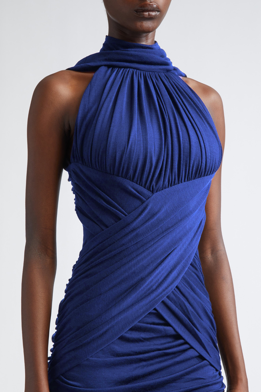 Gosame Sleeveless Ruched Midi Dress - Blue