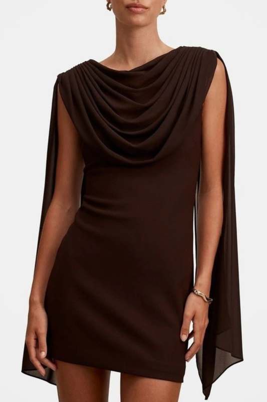 Grayse Shawl Draped Mini Dress - Brown