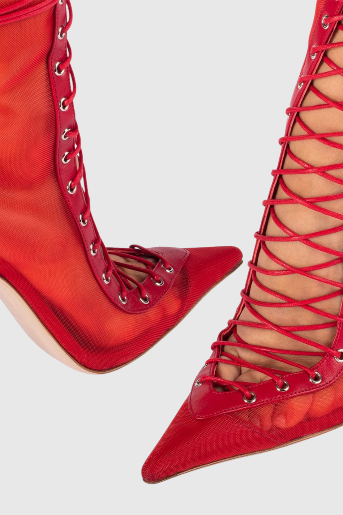 Gussie Lace Up Mesh Ankle Boots - Red