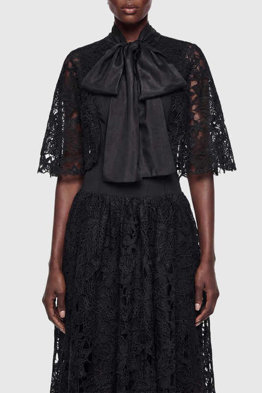 Hakeo Floral Lace Bow-Tie Maxi Dress - Black