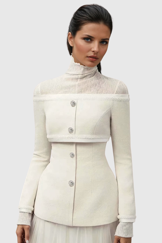 Hapeia Off Shoulder Tweed Jacket