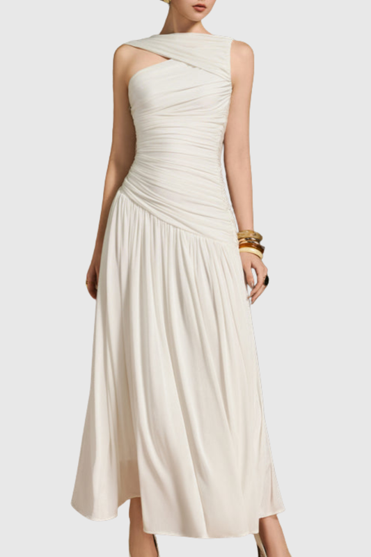 Haxley Asymmetric Ruched Maxi Dress - White