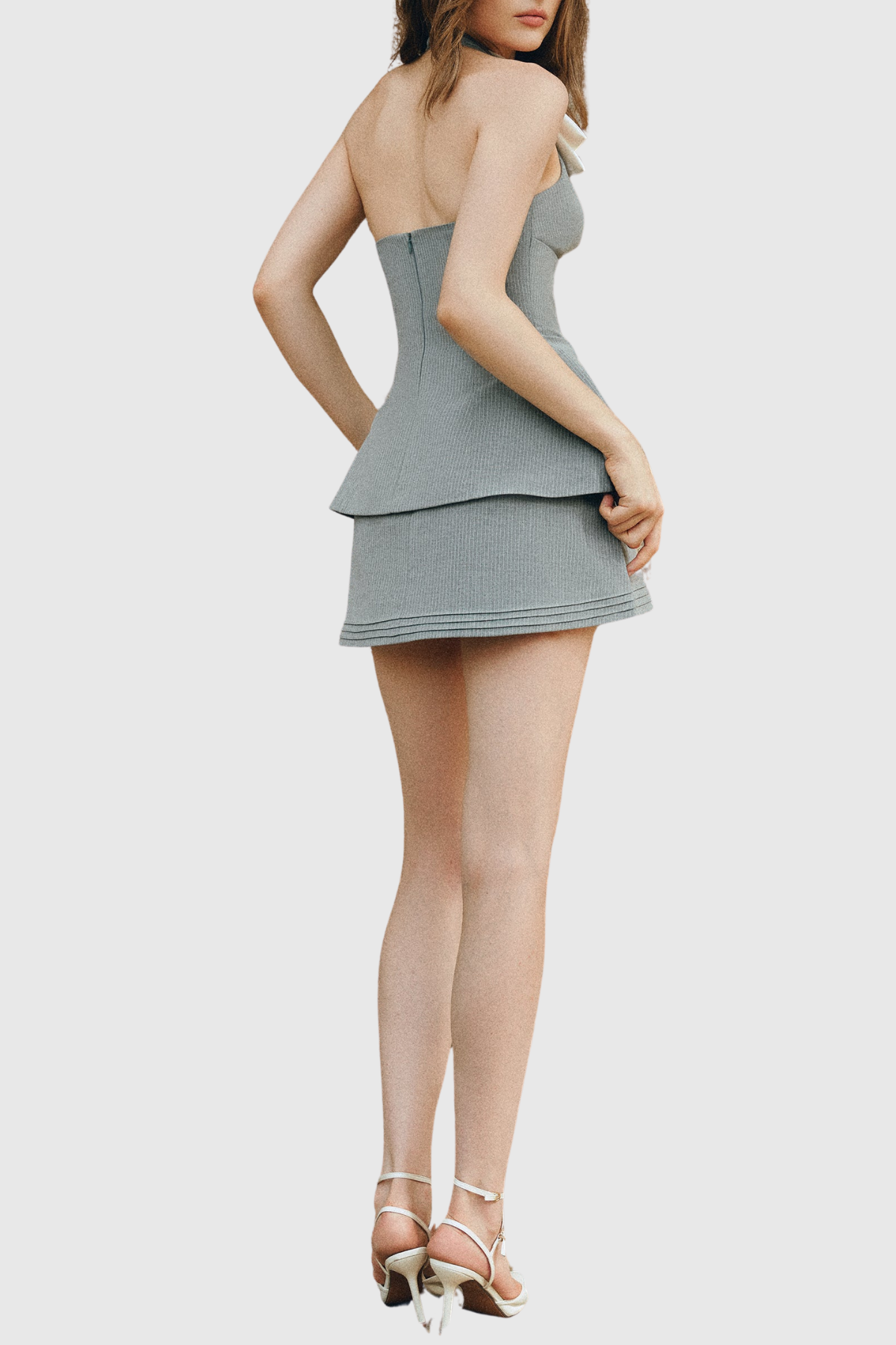 Hcona Halter Layered Pinstripe Mini Dress