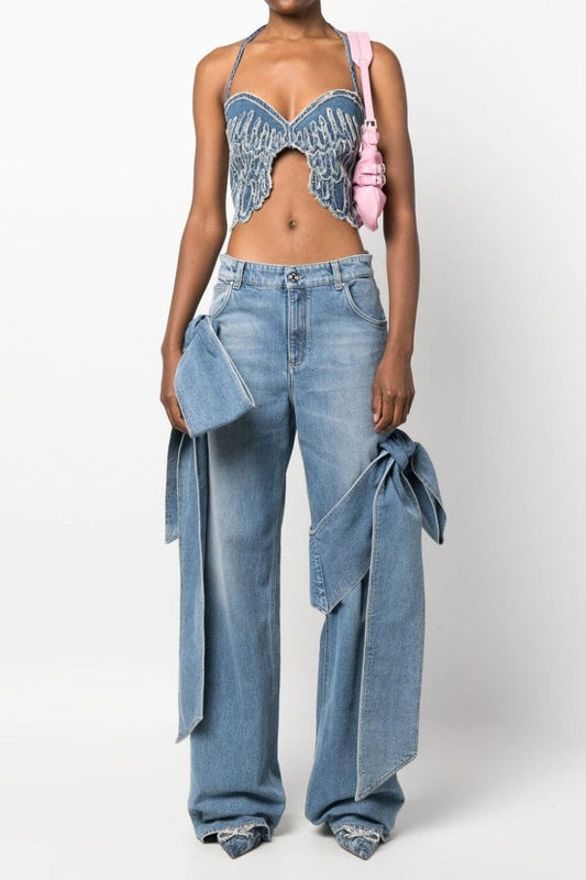 Camille Bow Straight Jeans - Blue